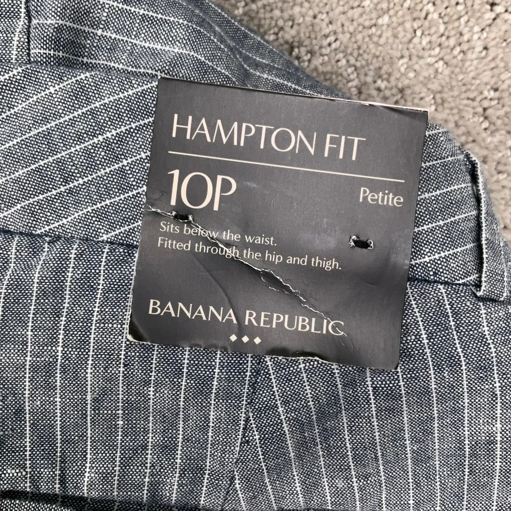 Banana Republic Pants Womens 10P Blue Pinstripe Hampton Fit Linen Lightweight